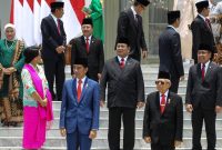 Suasana persiapan pemotretan Kabinet Indonesia Maju di Istana Negara, Jakarta, Rabu (23/10/2019). Presiden RI Joko Widodo mengumumkan dan melantik Menteri-menteri Kabinet Indonesia Maju serta pejabat setingkat menteri
