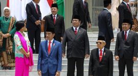 Suasana persiapan pemotretan Kabinet Indonesia Maju di Istana Negara, Jakarta, Rabu (23/10/2019). Presiden RI Joko Widodo mengumumkan dan melantik Menteri-menteri Kabinet Indonesia Maju serta pejabat setingkat menteri
