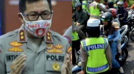 Kakorlantas Polri Irjen Pol. Istiono dan ilustrasi tilang. (ANTARA)