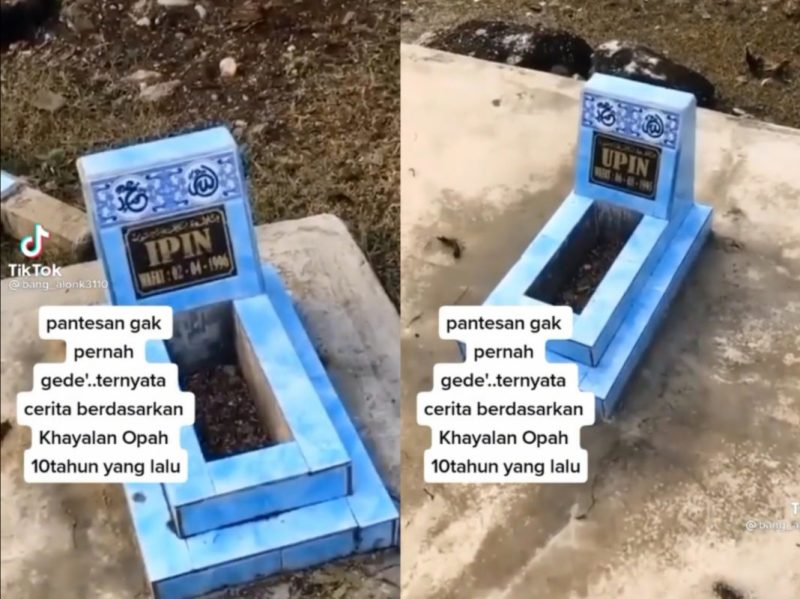 Viral! Penampakan makam Upin dan Ipin bikin netizen heran. Foto: TikTok