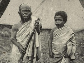 Maru dan Boggale, kurcaci di istana Mengesha Yohannes (1868-1907), prajurit Ethiopia dan gubernur Tigray, Ethiopia, ukiran dari foto L Naretti dari L'Illustrazione Italiana, tahun 21, no 52, 30 Desember 1894. Foto: De Agostini via Getty Images/DEA / ICAS94