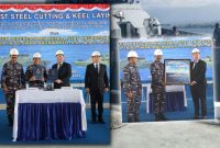 First Cutting dan Keel Laying pembuatan kapal patroli KPC 40 dan KAL 28 dilaksanakan pada 29 November 2022 di fasilitas galangan PT Citra Shipyard Batam, Kepulauan Riau. Foto: DISPENAL