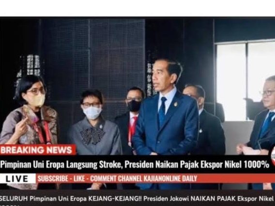 Hoaks! Pemerintah Indonesia Naikkan Pajak Ekspor Nikel Seribu Persen. Foto:Tangkapan Layar