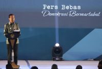 Presiden Joko Widodo dalam Acara Puncak Hari Pers Nasional (HPN) 2023 bertajuk Pers Bebas, Demokrasi Bermartabat di Kota Medan, Sumatra Utara (Sumut), pada Kamis (9/2/2023).Foto: Amiri Yandi/InfoPublik