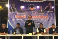 Ketua DPD Partai NasDem Kota Batam Amsakar Achmad saat hadiri rapat konsolidasi guna penguatan struktur DPD dan DPC GARPU se-Kota Batam. Foto: INIKEPRI.COM 
