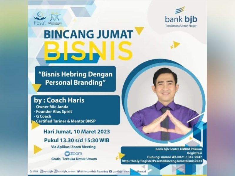 Program mingguan yang diselenggarakan bank bjb yakni Bincang Jumat Bisnis akan kembali hadir pada Jumat 10 Maret 2023 untuk menghadirkan tips dan solusi bisnis bagi para pelaku usaha maupun masyarakat yang hendak memulai usaha. Foto: bank bjb untuk INIKEPRI.COM 