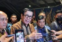 Menteri Hukum dan Hak Asasi Manusia (Menkumham) Yasonna H. Laoly di Discovery Hotel Ancol, Jakarta, Kamis (1/6/2023). Foto: ANTARA/Fath Putra Mulya
