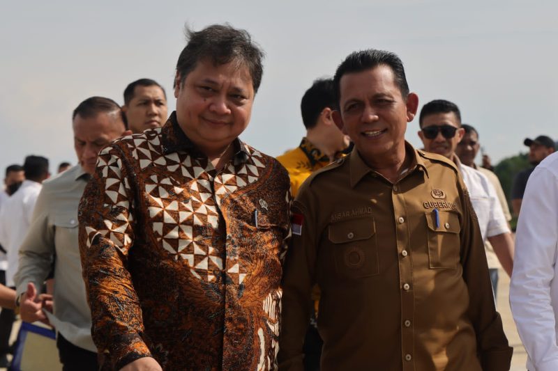Gubernur Kepulauan Riau H. Ansar Ahmad mendampingi Menko Perekonomian RI Airlangga Hartarto dalam acara Grand Launching 6 perusahaan baru yang berada di Kawasan Wiraraja Industrial Park Punggur, Kota Batam, Senin (5/6). Foto: Diskominfo Kepri