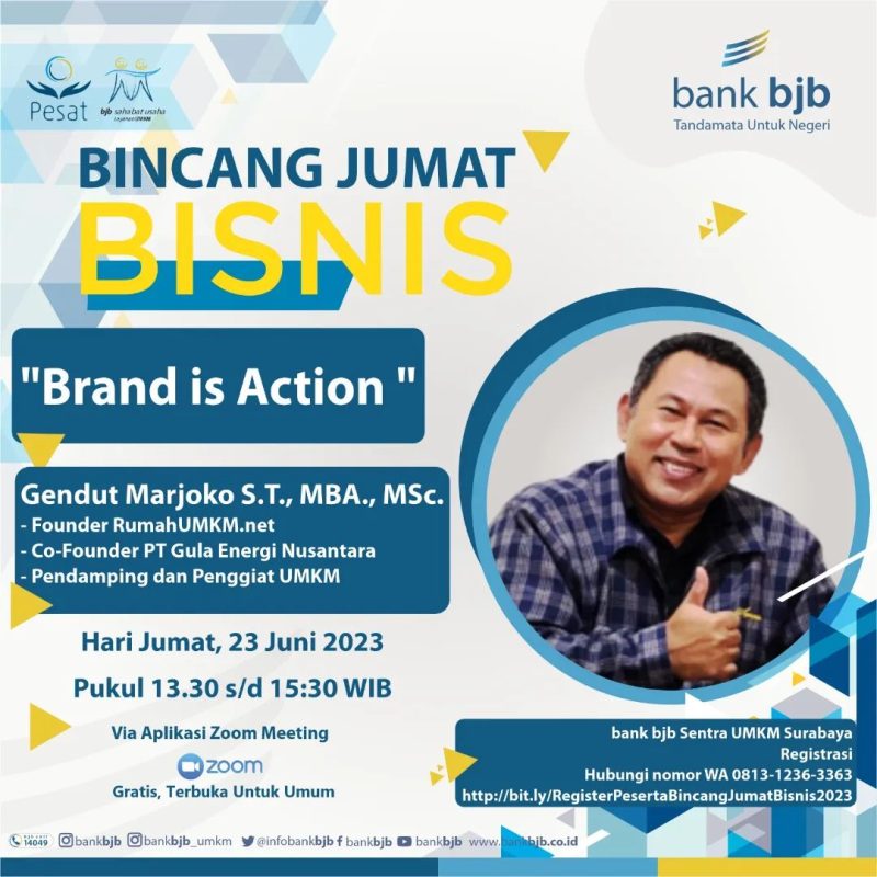 Program Bincang Jumat Bisnis by bank bjb akan kembali mengupas tuntas tentang pentingnya branding dalam menjalani bisnis bagi para pelaku usaha mikro, kecil, dan menengah (UMKM). Foto: bank bjb untuk INIKEPRI.COM 