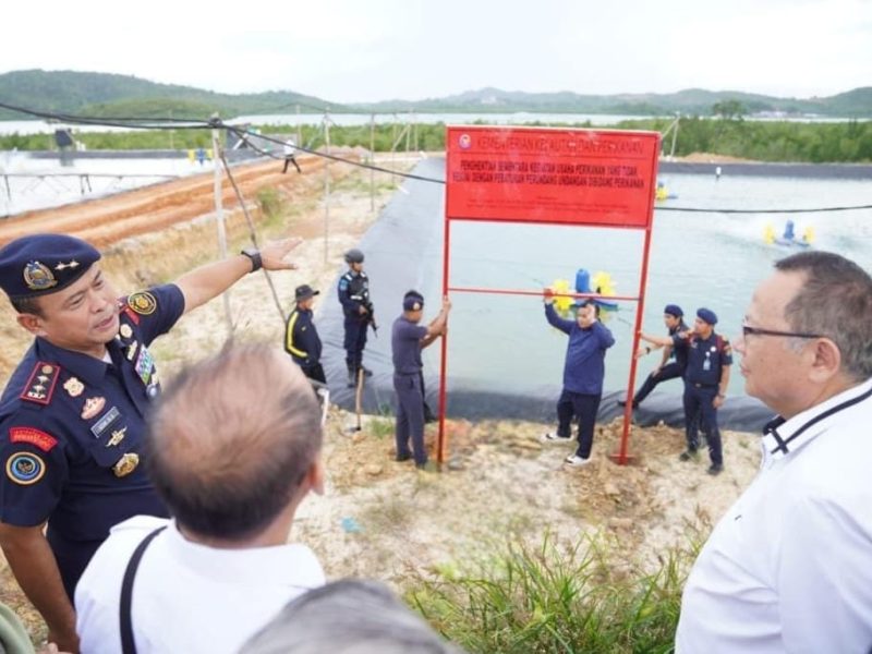 Kementerian Kelautan dan Perikanan (KKP) melalui Direktorat Jenderal Pengawasan Sumber Daya Kelautan dan Perikanan (PSDKP) menyegel dua unit usaha budidaya udang di Kota Batam. Foto: KKP