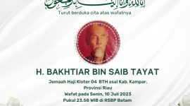 Jemaah haji Kloter 4 atas nama Bakhtiar bin Saib Tayat (68) asal Kabupaten Kampar, Provinsi Riau dikabarkan meninggal dunia pada Senin (10/7/2023) pukul 23.58 WIB. Foto: Kemenag 