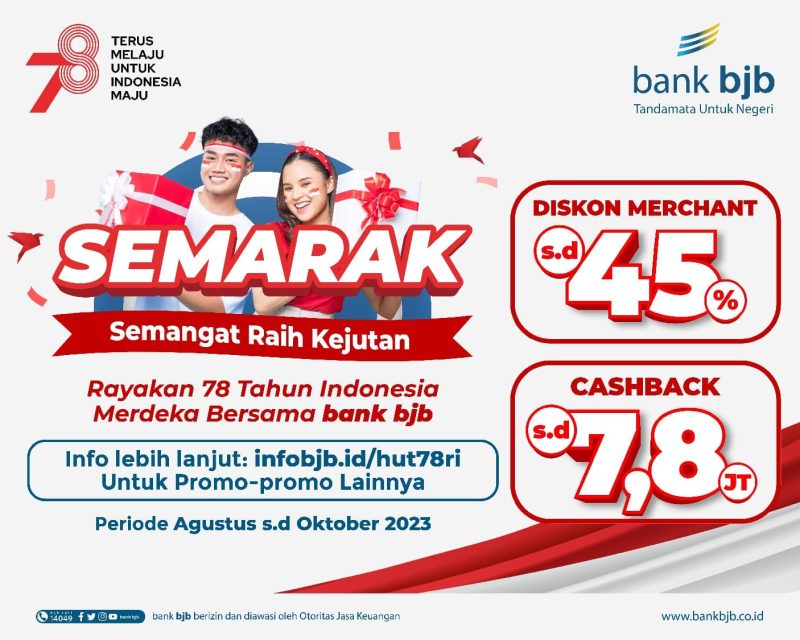 Memperingati HUT Kemerdekaan RI ke-78, bank bjb (BJBR) menggelar berbagai macam program promo menarik untuk memanjakan nasabah. Foto: bank bjb untuk INIKEPRI.COM 