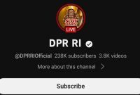 Tampilan akun Youtube DPR RI yang diretas. Foto: Tangkapan Layar 