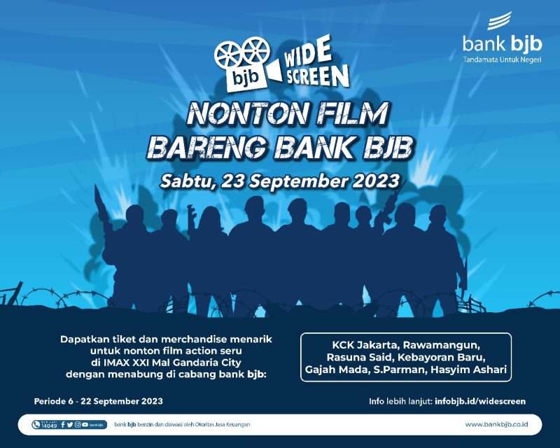 bank bjb kembali menghadirkan program bjb WideScreen, yakni program nonton bareng untuk nasabah bank bjb. Kali ini, bjb WideScreen akan membagikan tiket nonton film Expendables 4 untuk para nasabah yang melakukan transaksi sesuai ketentuan. Foto: bank bjb untuk INIKEPRI.COM 