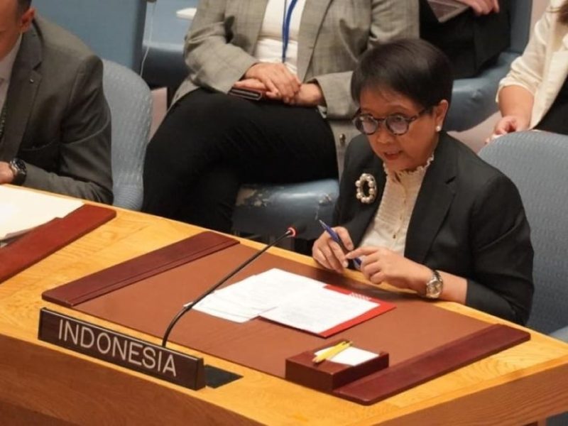 Menlu RI Retno Marsudi dalam High-Level Open Debate atau Debat Terbuka Tingkat Tinggi- DK PBB mengenai situasi di Timur Tengah yang diselenggarakan di New York, Amerika Serikat, Selasa (24/10/2023). Foto: kemlu.go.id