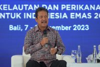 Menteri Kelautan dan Perikanan Sakti Wahyu Trenggono dalam Rapat Koordinasi Nasional (Rakornas) Kementerian Kelautan dan Perikanan (KKP) 2023 di Bali, Jumat (8/12/2023). Foto: Dok KKP