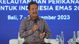 Menteri Kelautan dan Perikanan Sakti Wahyu Trenggono dalam Rapat Koordinasi Nasional (Rakornas) Kementerian Kelautan dan Perikanan (KKP) 2023 di Bali, Jumat (8/12/2023). Foto: Dok KKP