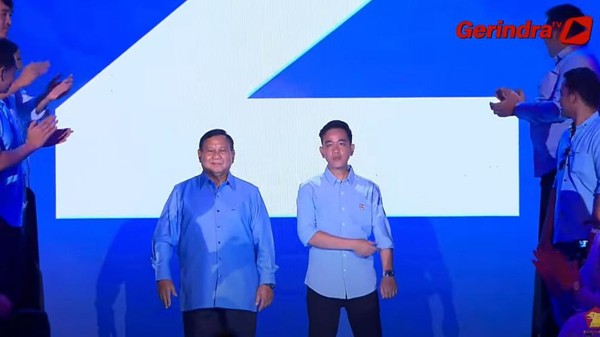 Prabowo Subianto dan Gibran Rakabuming Raka. Foto: Tangkapan Layar Gerindra TV
