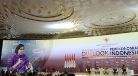 Menteri Keuangan (Menkeu) Sri Mulyani Indrawati dalam acara Seminar Nasional Outlook Perekonomian Indonesia 2024 di Jakarta, Jumat (22/12/2023). Foto: Infopublik/Ismadi Amrin

