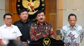 Menko Polhukam Hadi Tjahjanto saat jumpa pers di Kemenko Polhukam, Jakarta, Jumat (15/3/2023). Foto. Humas Kemenko Polhukam