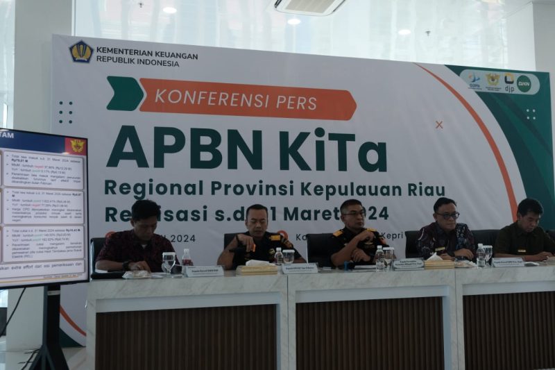 Kepala Kanwil Ditjen Perbendaharaan Provinsi Kepulauan Riau, Indra Soeparjanto selaku Kepala Kantor Perwakilan Kementerian Keuangan di Kepulauan Riau menyampaikan dalam Press Conference APBN Kita Realisasi per 31 Maret 2024 bahwa pertumbuhan perekonomian Kepulauan Riau pada triwulan I 2024 mengalami perkembangan yang baik dengan capaian pertumbuhan sebesar 4,45% (yoy). Angka ini menjadikan pertumbuhan ekonomi Kepri sebagai yang tertinggi di Regional Sumatera. Foto: INIKEPRI.COM