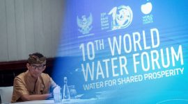 Menparekraf Sandiaga Uno saat doorstop usai mengikuti Rapat Koordinasi Panitia Nasional Penyelenggaraan World Water Forum ke-10 di The Laguna, Nusa Dua, Bali, Kamis (16/5/2024). Foto: Biro Komunikasi Kemenparekraf