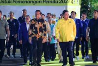 Momen saat Presiden Joko Widodo hadir di perayaan HUT ke-59 Partai Golkar bersama sejumlah Ketua Umum Partai Politik. Foto: Istimewa