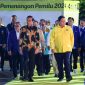 Momen saat Presiden Joko Widodo hadir di perayaan HUT ke-59 Partai Golkar bersama sejumlah Ketua Umum Partai Politik. Foto: Istimewa