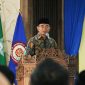 Menko PMK Muhadjir Effendy saat memberikan sambutan dalam Seminar Nasional Hybrid Dies Natalis Ke-2 Universitas Muhammadiyah Karanganyar (UMUKA) Solo. Foto: Kemenko PMK
