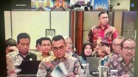 Penjabat (Pj.) Wali Kota Tanjungpinang, Andri Rizal, memaparkan revisi Rencana Tata Ruang Wilayah (RTRW) Kota Tanjungpinang tahun 2024-2044 dalam rapat koordinasi lintas sektor yang diselenggarakan Kementerian Agraria dan Tata Ruang/Badan Pertanahan Nasional (ATR/BPN), di Sheraton Grand Jakarta Gandaria City Hotel, Jakarta Selatan, Kamis (25/7/2024). Foto: Diskominfo Tanjungpinang