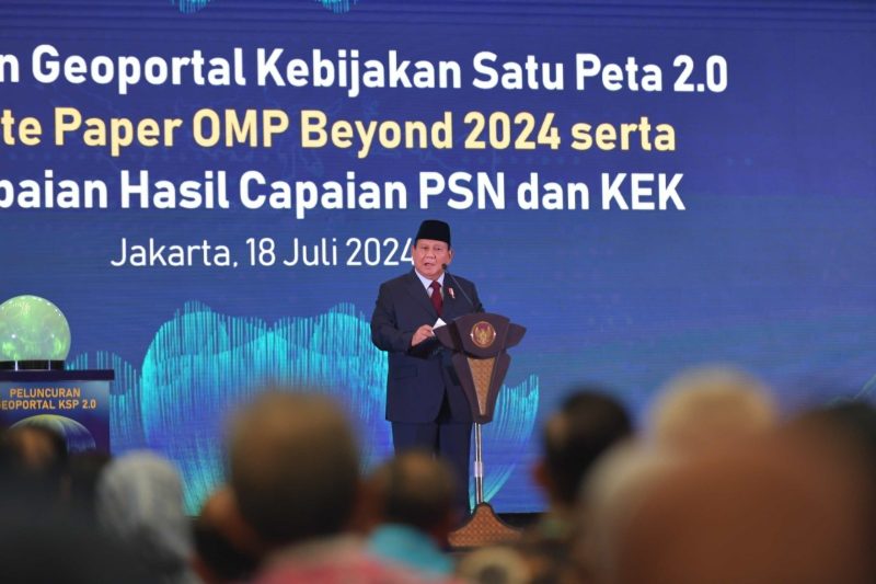 Presiden Terpilih, Prabowo Subianto saat memberikan arahan saat peluncuran Geoportal 2.0. Foto: Amiri Yadi InfoPublik