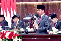 Presiden Joko Widodo menyampaikan pidatonya di Gedung Nusantara MPR/DPR/DPD RI, Jakarta, pada Jumat, 16 Agustus 2024. Foto: BPMI Setpres/Rusman
