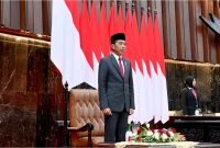 Presiden Joko Widod menyampaikan pidatonya dalam rangka Penyampaian Keterangan Pemerintah Atas Rancangan Undang-Undang (RUU) APBN Tahun Anggaran 2025 beserta Nota Keuangannya di Gedung Nusantara MPR/DPR/DPD RI, Jakarta, pada Jumat, 16 Agustus 2024. Foto: BPMI Setpres/Muchlis Jr