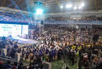 Suasana deklarasi pasangan calon wali kota dan wakil wali kota Batam Amsakar Achmad dan Li Claudia Chandra. Foto: INIKEPRI.COM