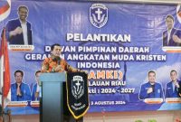 Gubernur Kepulauan Riau H. Ansar Ahmad menghadiri Pelantikan DPD GAMKI (Gerakan Angkatan Muda Kristen Indonesia) Kepri Masa Bhakti 2024 – 2027 bertempat di Hotel CK, Tanjungpinang. Foto: Diskominfo Kepri