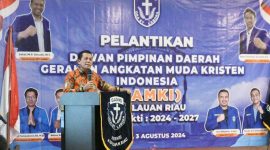 Gubernur Kepulauan Riau H. Ansar Ahmad menghadiri Pelantikan DPD GAMKI (Gerakan Angkatan Muda Kristen Indonesia) Kepri Masa Bhakti 2024 – 2027 bertempat di Hotel CK, Tanjungpinang. Foto: Diskominfo Kepri