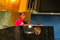 Menteri Luar Negeri RI Retno Marsudi, pada Debat Umum High-Level Week Sidang Majelis Umum PBB ke-79 di New York, Amerika Serikat, Sabtu (28/9/2024). Foto: kemlu.go.id