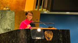 Menteri Luar Negeri RI Retno Marsudi, pada Debat Umum High-Level Week Sidang Majelis Umum PBB ke-79 di New York, Amerika Serikat, Sabtu (28/9/2024). Foto: kemlu.go.id