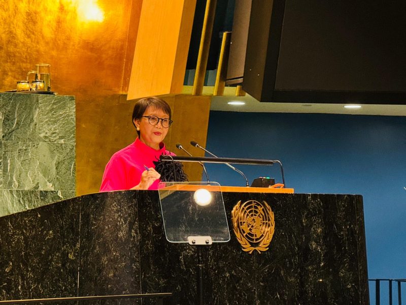 Menteri Luar Negeri RI Retno Marsudi, pada Debat Umum High-Level Week Sidang Majelis Umum PBB ke-79 di New York, Amerika Serikat, Sabtu (28/9/2024). Foto: kemlu.go.id