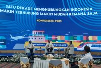 Jubir Kemenhub Adita Irawati (pertama dari kiri), Menhub Budi Karya Sumadi (kedua dari kiri) dalam konferensi pers Kinerja Sektor Transportasi 10 Tahun Pemerintahan Joko Widodo di Kantor Pusat Kemenhub Jakarta, Selasa (1/10/2024). Foto : Dian.T/InfoPublik