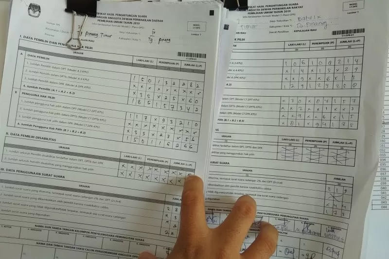 Ilustrasi fotokopi Formulir C1 yang diumumkan di Kelurahan Batu IX Tanjungpinang, Kota Tanjungpinang, Kepulauan Riau. Foto: ANTARA/ Nikolas Panama