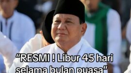 Unggahan video yang menarasikan Presiden Prabowo Subianto mengumumkan libur 45 hari pada bulan Ramadhan. Foto: TikTok/INIKEPRI.COM