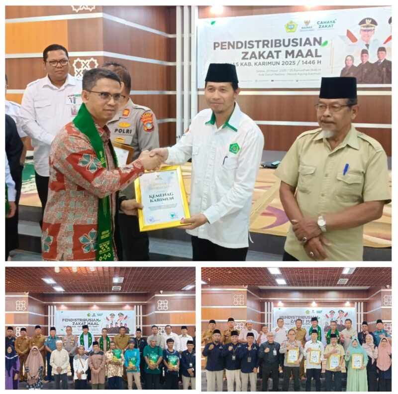 Badan Amil Zakat Nasional (Baznas) Kabupaten Karimun kembali menyalurkan zakat maal kepada para mustahik dalam sebuah acara yang digelar di Masjid Agung Karimun pada Selasa (25/3/2025). Foto: INIKEPRI.COM