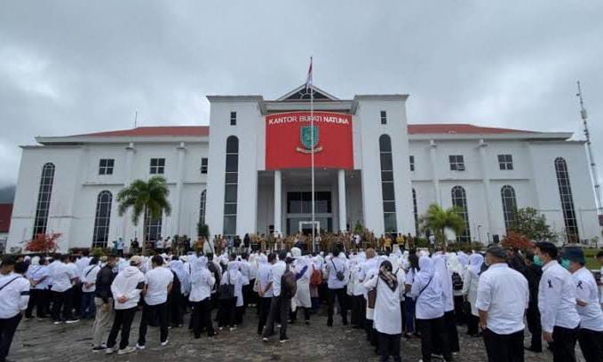Demo tenaga media di Kantor Bupati Natuna. Foto: Istimewa 