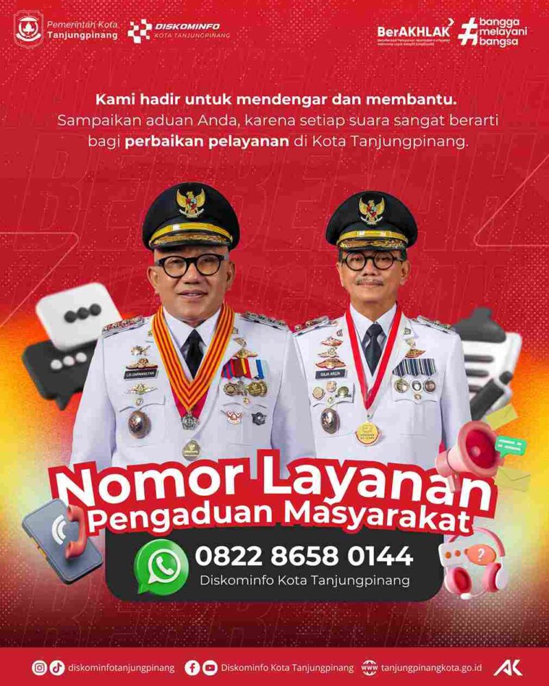 Pemerintah Kota Tanjungpinang melalui Dinas Komunikasi dan Informatika (Diskominfo) resmi membuka layanan pengaduan masyarakat sebagai bentuk komitmen dalam mendengarkan dan membantu warga kota. Foto: Diskominfo Tanjungpinang 