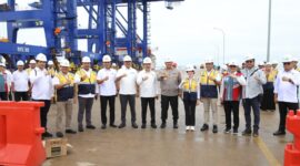 Wakil Kepala BP Batam, Li Claudia Chandra meninjau langsung persiapan pengoperasian 4 STS Crane yang baru saja tiba di Batam, pada Senin (19/5/2025) di Pelabuhan Batu Ampar. Foto: INIKEPRI.COM/BP Batam 