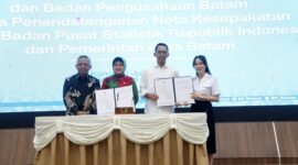 Pemerintah Kota (Pemko) Batam bersama Badan Pengusahaan (BP) Batam menandatangani nota kesepahaman (MoU) dengan Badan Pusat Statistik (BPS) Republik Indonesia, Rabu (4/6/2025). Penandatanganan ini berlangsung di Balairungsari, Lantai 3 Gedung Bida Utama BP Batam. Foto: INIKEPRI.COM