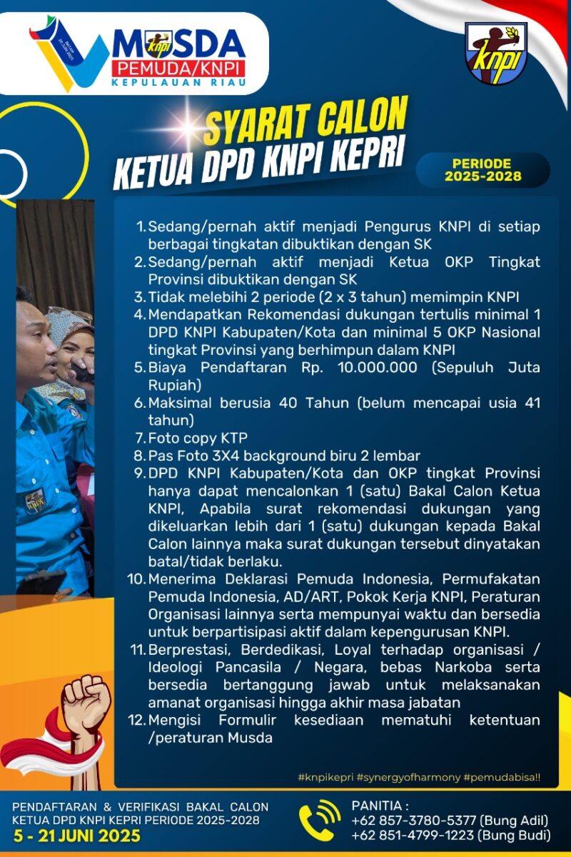 Flyer syarat calon ketua DPD KNPI Kepri. Foto: Dok.  KNPI Kepri 