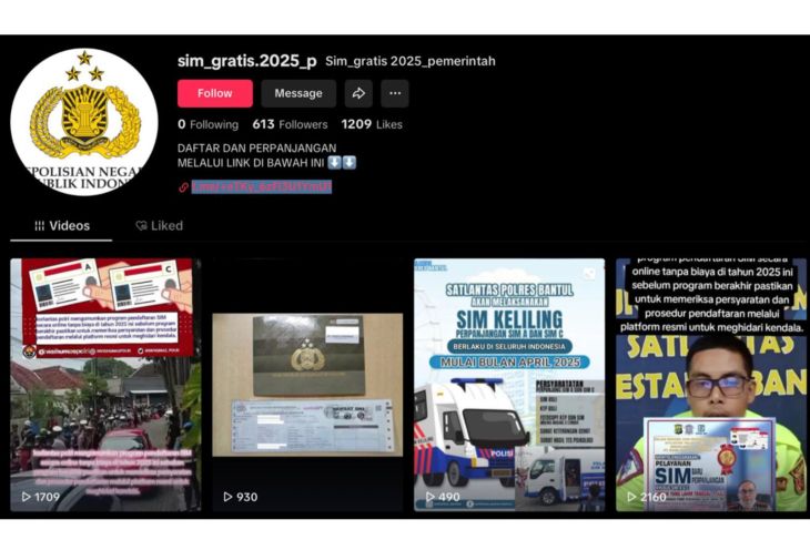 Unggahan yang menarasikan pembuatan SIM gratis 2025. Faktanya, Korlantas Polri menyatakan informasi tentang pembuatan SIM gratis dan SIM seumur hidup dipastikan hoaks. Foto: TikTok