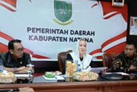 Bupati Natuna Cen Sui Lan saat mengikuti Rapat Koordinasi Pemenuhan Kebutuhan Dokter Spesialis se-Provinsi Kepri bersama Gubernur Kepulauan Riau Ansar Ahmad secara daring dari Kantor Bupati Natuna, Kamis (3/7/2025). Foto: Istimewa 